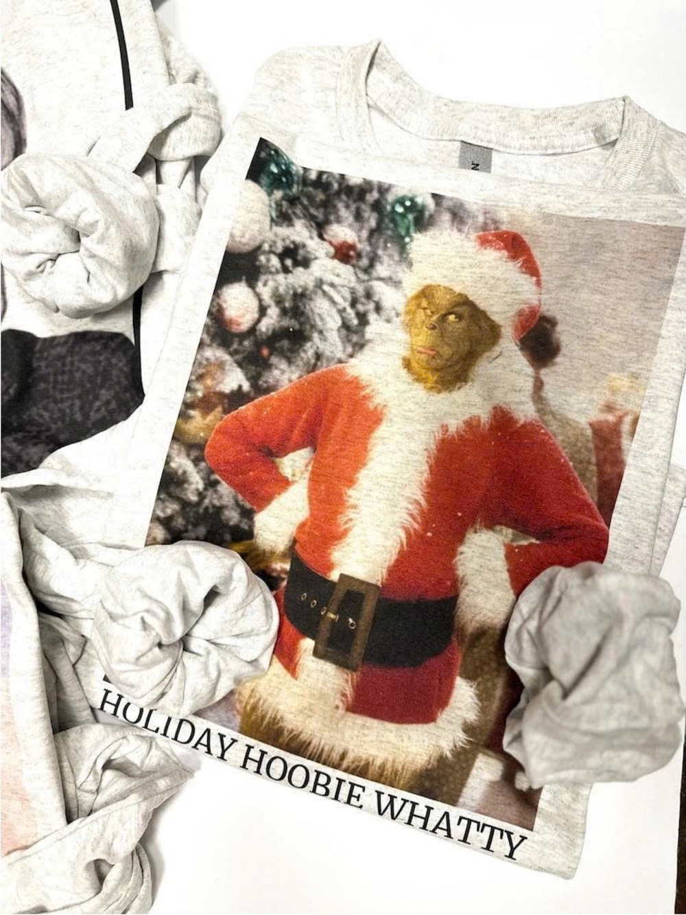 Gray Grinch-in-Santa Graphic Crewneck Sweatshirt